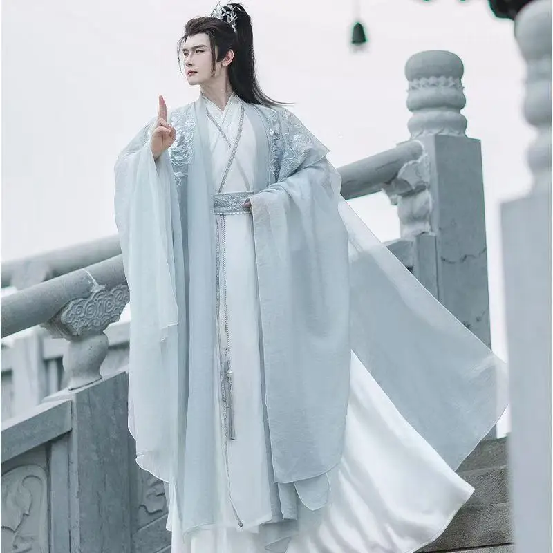 

Original Fairy Martial Hanfu Men Women Traditional Chinese Embroidery Large Sleeve Long Robe Halloween Wuxia Cosplay Costume