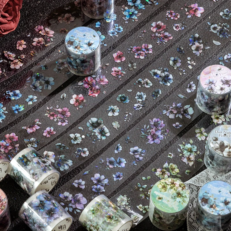 Mr Paper 3rolls Flower Series Ice Crystal PET White Ink Tape Handbook DIY Collage Photo Frame Journal Notebook Phone Case Card