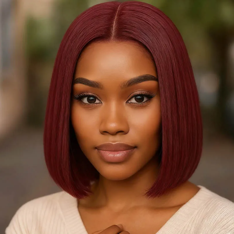 باروكة باللون الأحمر الخمري مقاس 12 بوصة، ألياف صناعية مقاومة للحرارة بدون غرة، مناسبة للاستخدام اليومي في الحفلات، طراز أساسي للسيدات #1