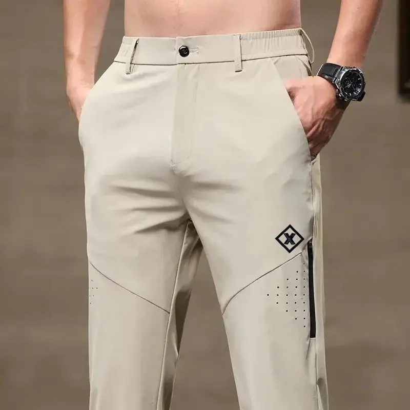 Celana Kasual Tipis Sutra Es untuk Pria Celana Bisnis Mewah Kaki Lurus Longgar, Celana Pria Musim Panas Modis