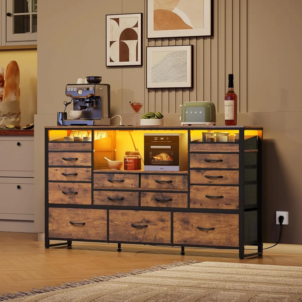 حامل تلفزيون لتلفزيون 55، 60، 65 بوصة، مركز ترفيه مع أضواء LED ومحطة شحن، طاولة وحدة تحكم وسائط التلفزيون