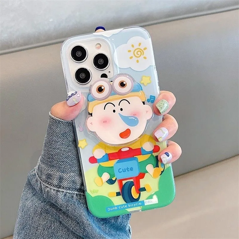 เคสโทรศัพท์ลายการ์ตูนญี่ปุ่น คู่รักตลก น่ารัก ชินจัง น้ำมูก บูจัง สำหรับ iPhone 17 13 14 15 16Pro Max พร้อมที่จับลายอนิเมะ ﻿