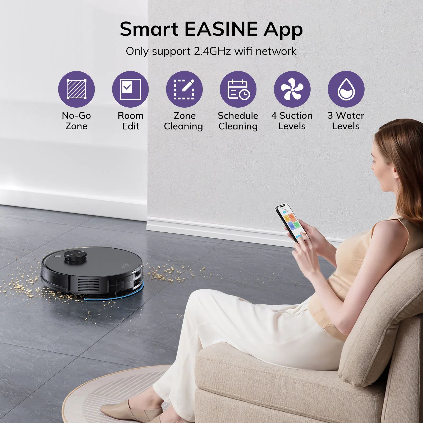 EASINE BY ILIFE S20 5000Pa شفط، مجموعة مكنسة كهربائية وممسحة روبوتية، تفريغ ذاتي، سعة 60 يومًا، تطبيق/عن بعد، تشغيل 180 دقيقة #4