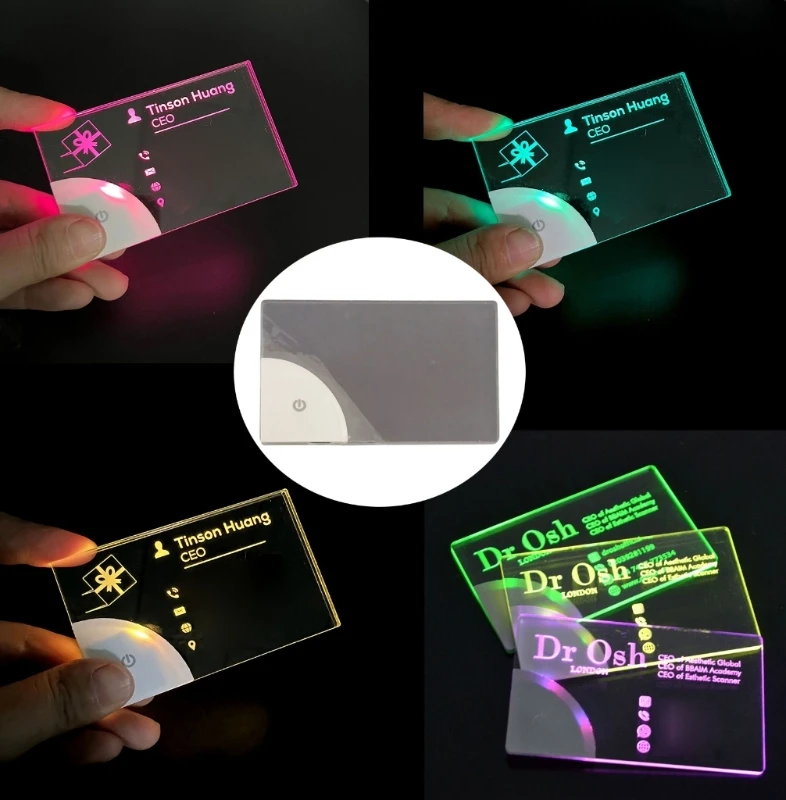 Colorful LED Business Card Light Stylish Acrylic Nameplate Lamp Pocket Sized Illuminations Tool for Networking Event