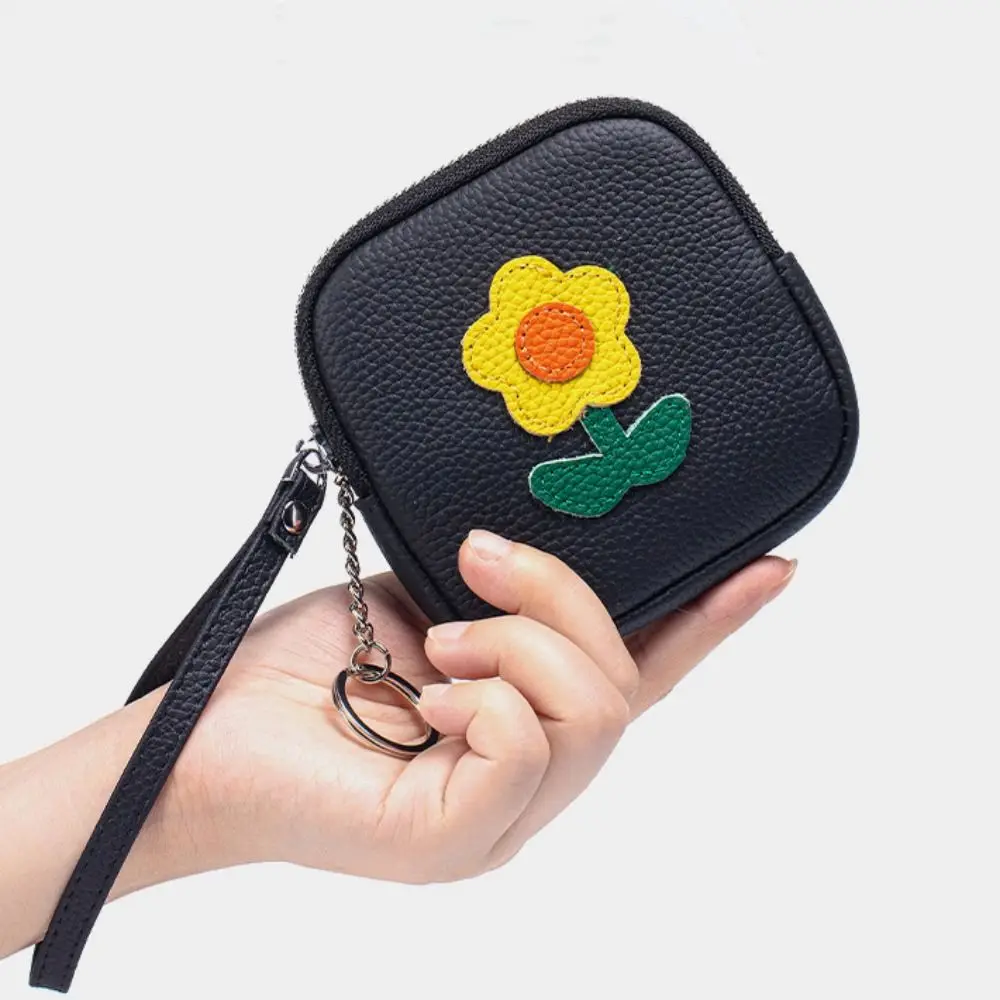

Чехол для монет, многофункциональный маленький кошелек с цветком и брелком, милая мини-сумка для губной помады, кожаная сумка для хранения наушников на молнии, прогулка