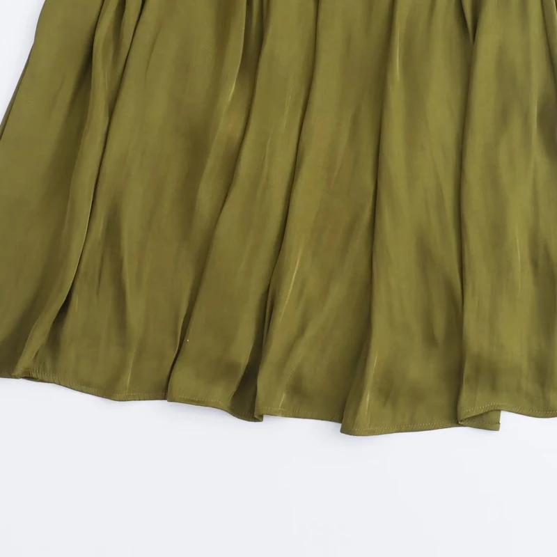 TRAF-vestido plisado con cuentas para mujer, corsé sin mangas, vestido Midi verde con tirantes y espalda descubierta, verano 2024