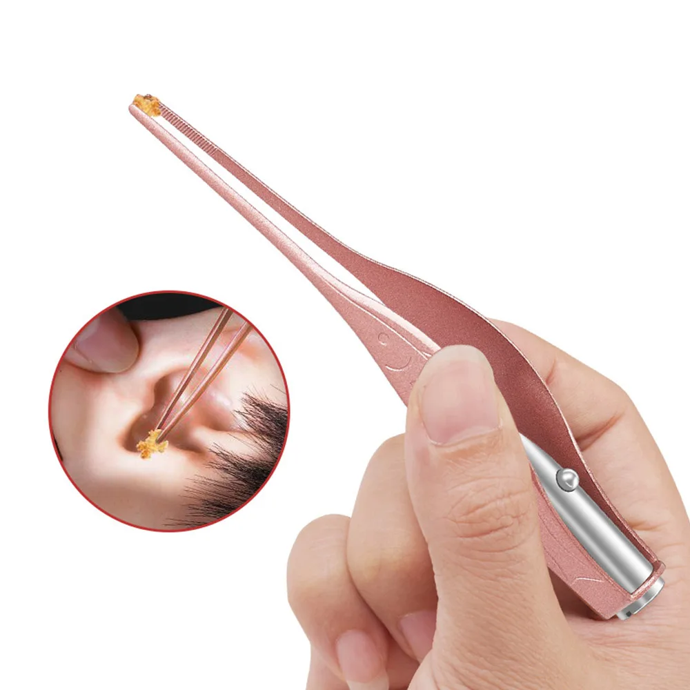 1Pc LED Flashlight Earpick Wax Removal Ear Cleaner Tweezer Luminous Kids Stainless Steel Tweezer Personal Ear Care Tools