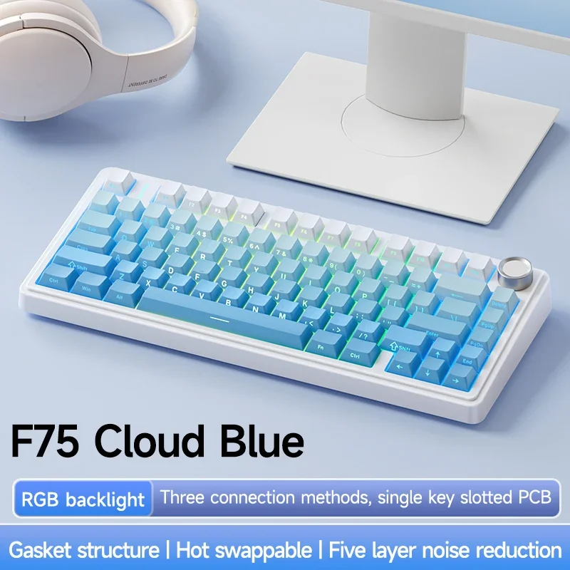 AULA F75 2.4G bezprzewodowa mechaniczna klawiatura do gier Bluetooth RGB dostosowana 75% profil OEM struktura uszczelki klawiatura do gier