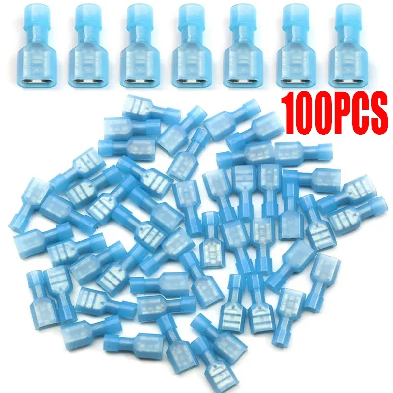 10/20/30/50/100pcs Nylon Female Cable Wire Connector Brass Insulated Spade Terminal 16-14AWG Wire Connector Crimp Connector Kit