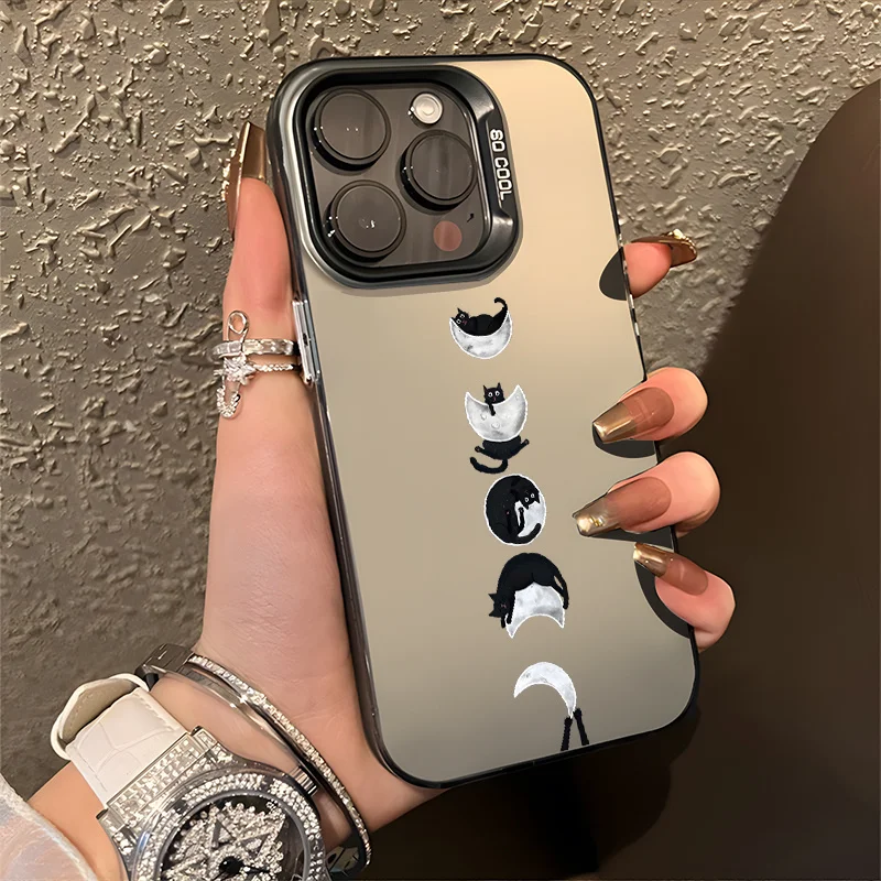 

Cute black cat Moon phone case for iPhone 16 15 14 13 12 11 Pro/ Max/Plus shock-proof rear cover anti-fingerprint