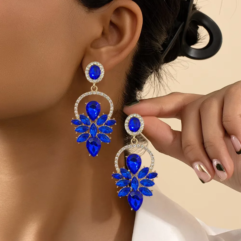 Luxury Rhinestones Zircon Earrings For Women Wedding Jewelry Accessories Exquisite Women Hollow-out Geometric Earrings