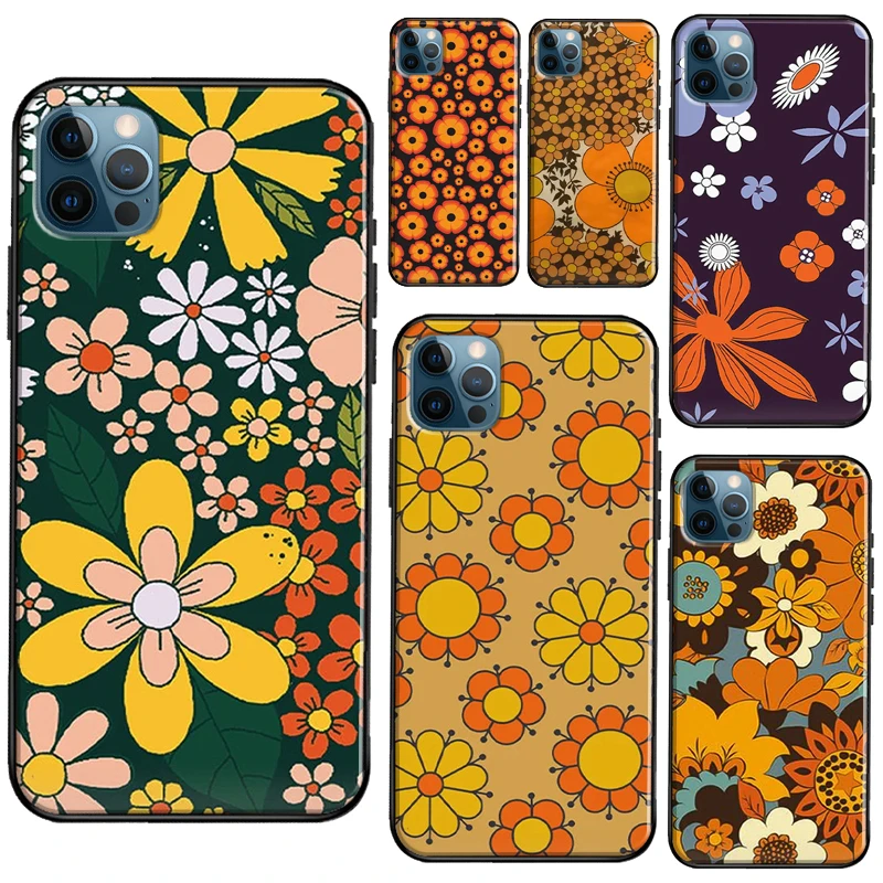 70s hippie Psychedelic floral flowers Silicone Case For iPhone 13 11 14 12 Pro Max Mini 7 8 Plus X XR XS Max SE 2020 Phone Shell