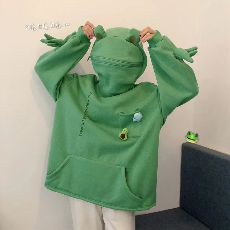 New Frog Hoodies Couples Dress Women Fashion Kawaii Loose Casual Frog Sweatshirts Boyfriend + Girlfriend Hoodies Cosplay Clothes