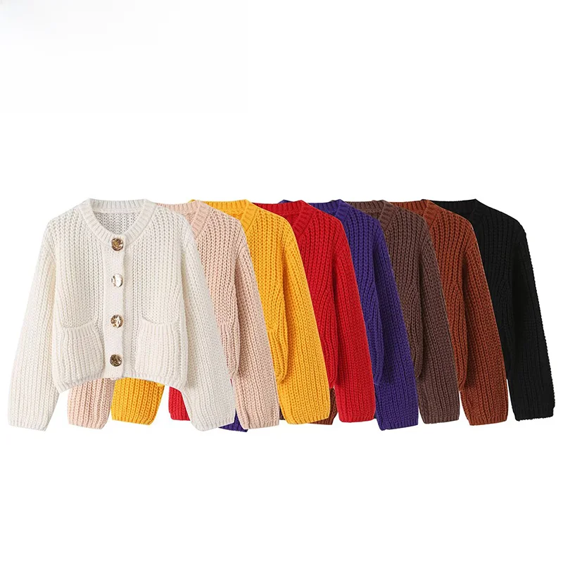 Fashionable Multi-Color Chunky Knit Cardigan ZR Summer New Arrival Women's Knitted Sweater Polyester Fiber Long Sleeve