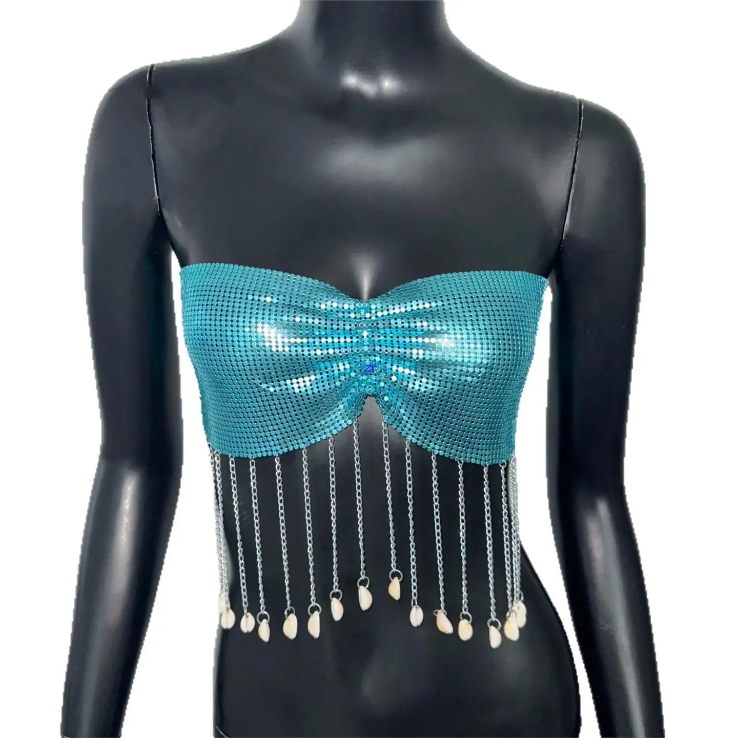 

Sexy Metal Sequin Patchwork Top for Festival Wear Crossbody Strap Detail ort Length A-Line Vest Sle Inner Wear for Women