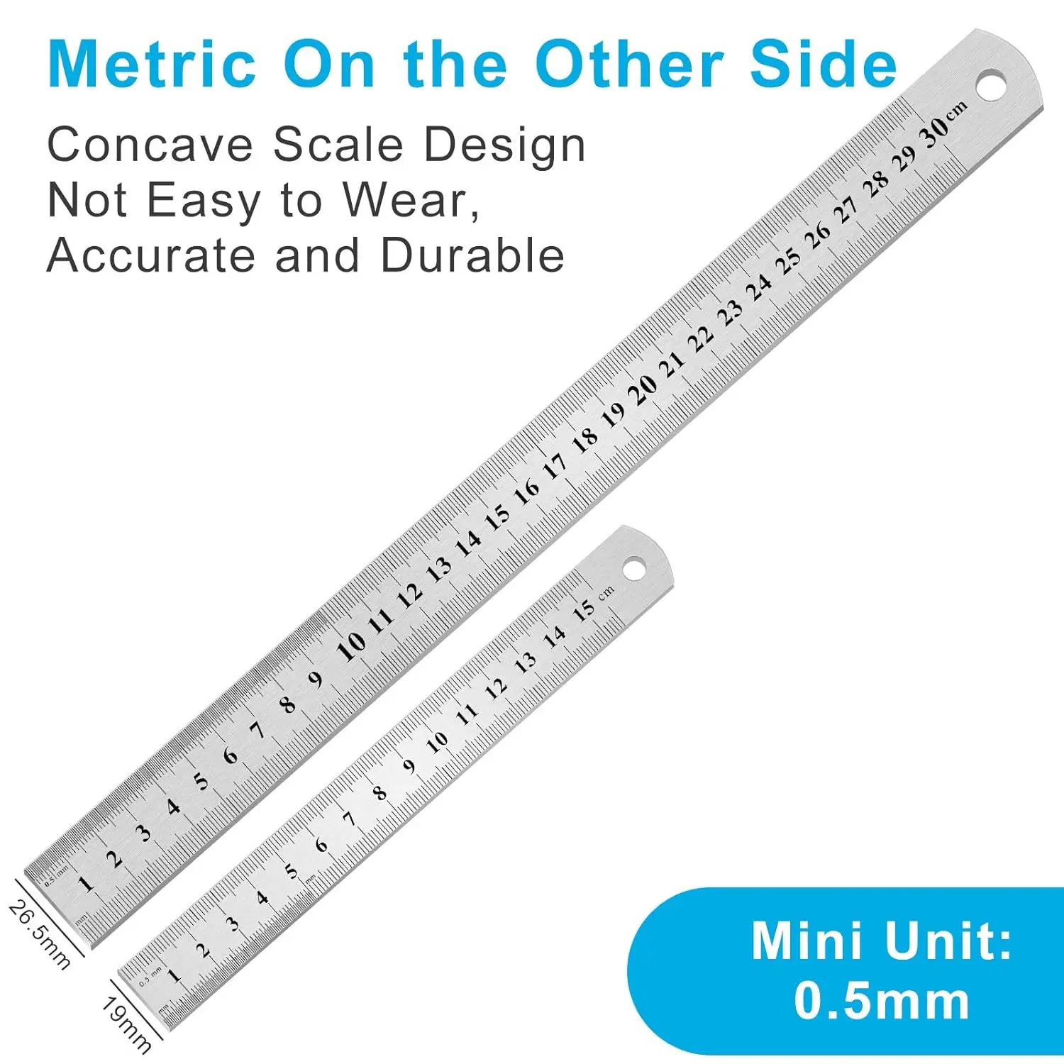 2PCS Metal Ruler, Steel Ruler with Inch and Metric,Stainless Steel Ruler Set ( 6,12 Inch),Easy to Read Inch, Mm, Cm, for School