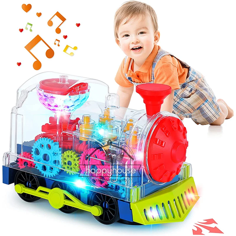 Transparent Toy Car for kids Electronic Light Sound Music Electric Gear Car Train Toys for Toddlers Educational Crawling Toys