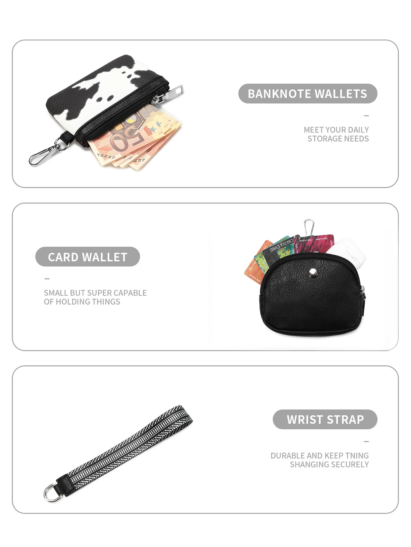 MIYIN Modische Mini-Reißverschluss-Handgelenktasche für Damen, Doppeltaschen-Handgelenkstasche, Tragbare Schlüsselanhänger-Geldbörse, Abnehmbarer Kleiner Münzbeutel – Detail 19