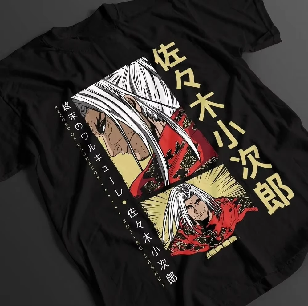 Summer Record of Ragnarok Adam Golden Armor Japanese Text Anime Graphic Black T-Shirt Unisex Oversized Y2K Streetwear Cotton Tee