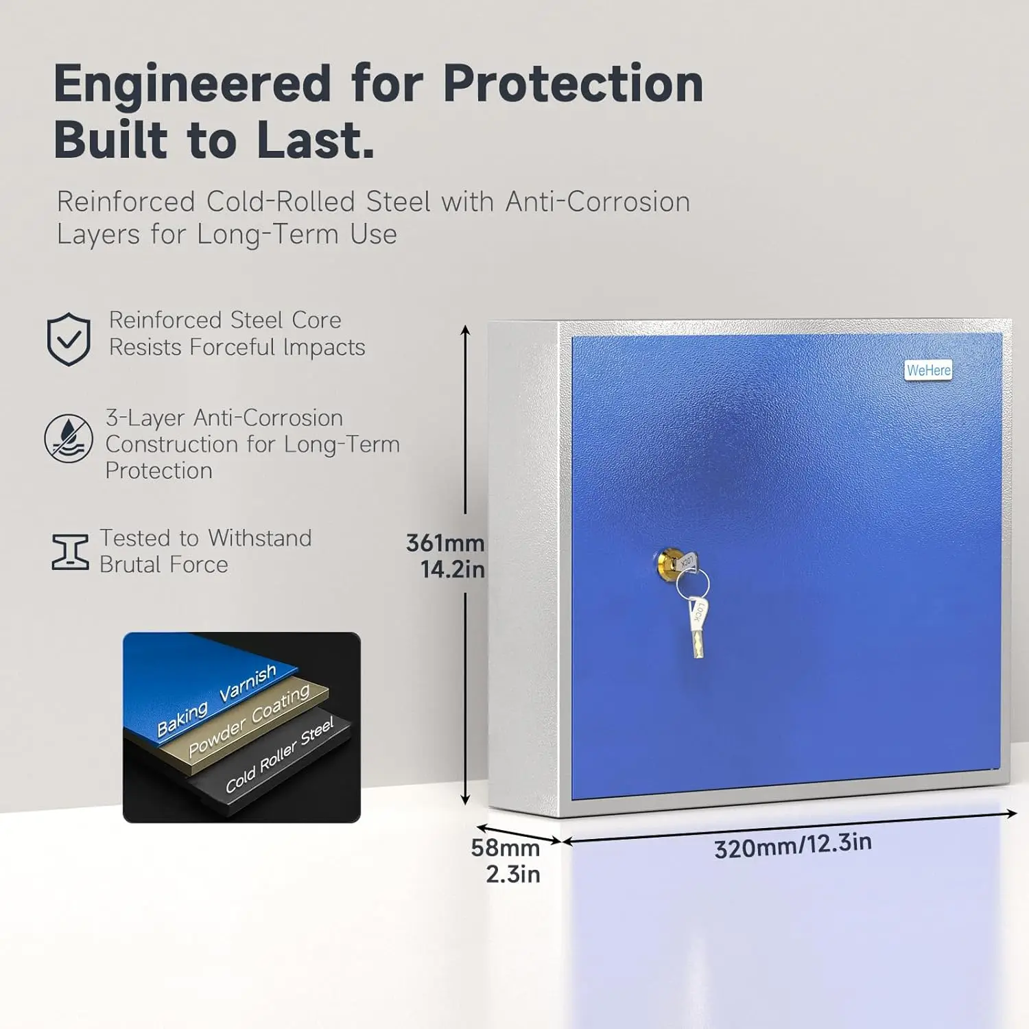 WeHere 40 Key Box Wall Mount,Metal Locking Key Cabinet Organizer with Key Tags Key Safe Security Storage Lockbox Holder