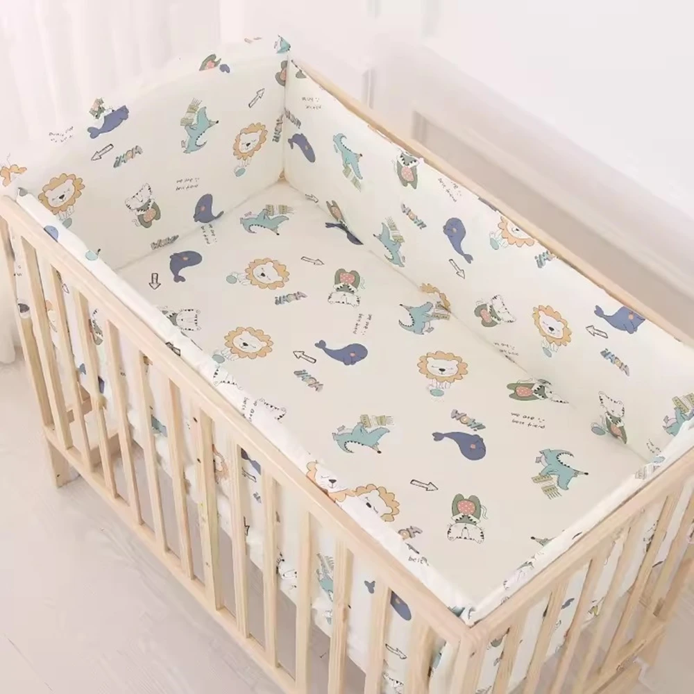 6 Stück Neugeborenen Babybett Bettwäsche Set Baumwolle Kinder bett Schutz Baby zimmer Dekoration Flach betttuch enthalten (4 Stoßstangen Blatt Kissen)