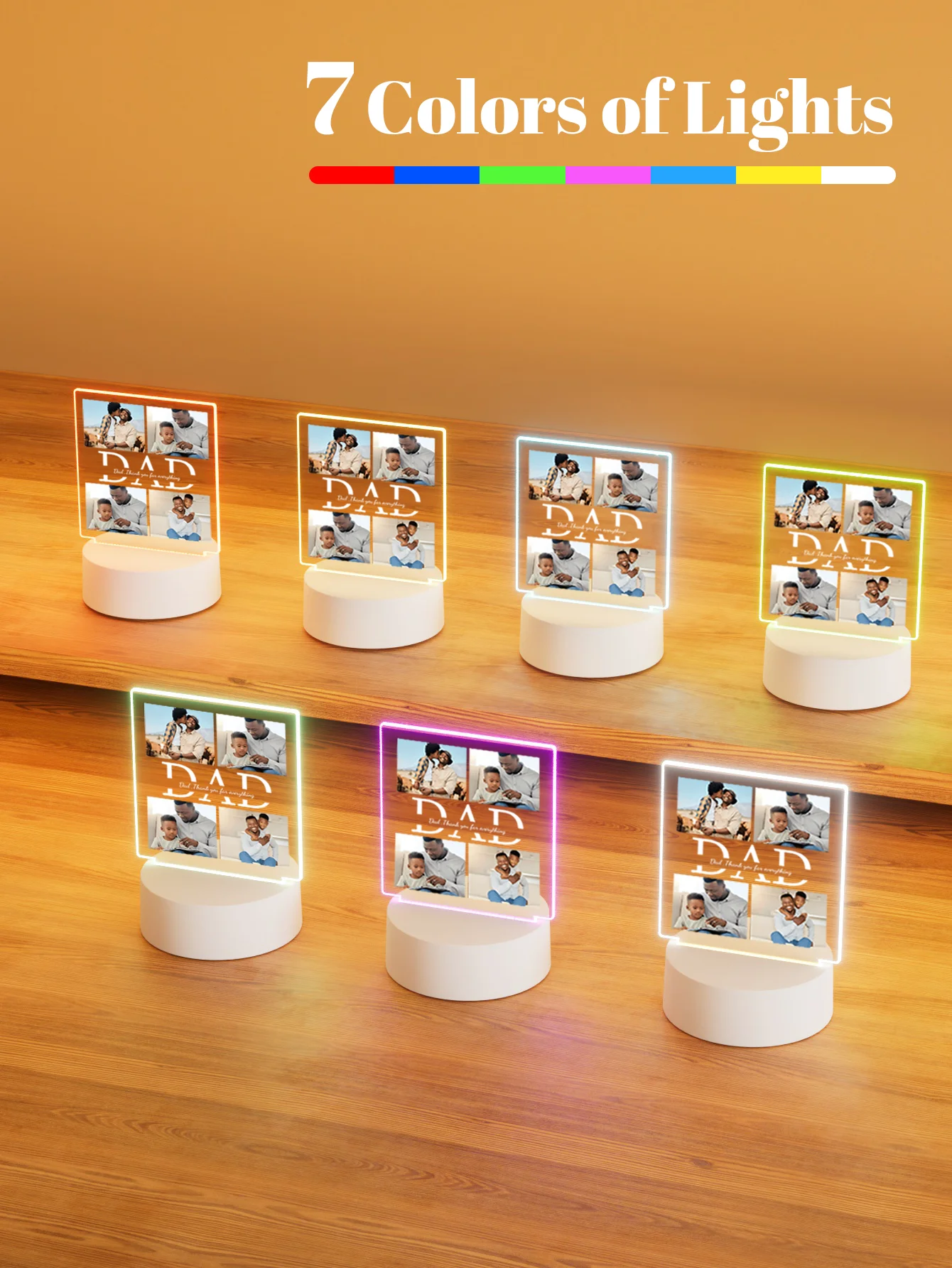Personalized Photo Custom Acrylic Night Light, Home Decoration Gift for Dad, Birthday, Festival, High Quality, Fashionable, Refined Customization, Personalized, Unique Ideal Gift for Her, Father's Day, Family, Office