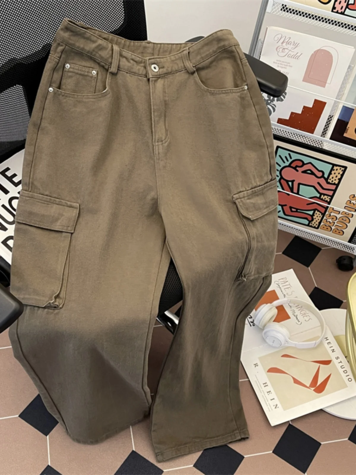 

Мужские джинсы American Waed Workwear: модные брюки Cleanfit для весны и осени, свободные широкие штаны с несколькими карманами