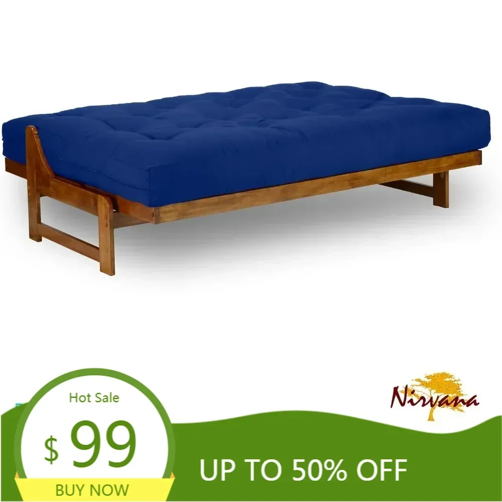 "Juego de futón arden de tamaño completo con colchón azul real de sarga de 8 pulgadas de grosor y estructura de madera resistente"