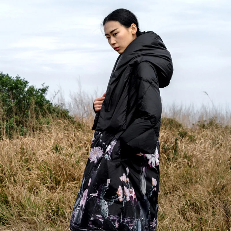 Winter Warm Down Jacket Hooded Scarf Women's Thick White Duck Down Coat High-Quality Design Outerwear Printed Puffer Jacket New