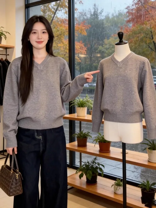 

plus Size Women's ey V-Ne Long Sve Knitwear Loose Fit Slimming Top Commute Sle Korean Version Winter New Arrival