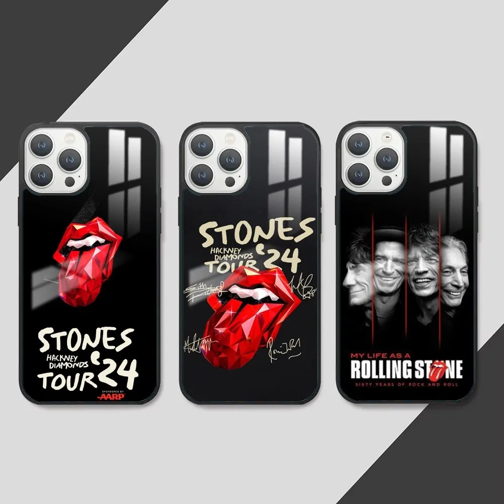 Band R-RollingS S-Stones Phone Case For iPhone 16 15 14 13 12 11 Pro Max Plus Mini PC Fashion mirror phone case