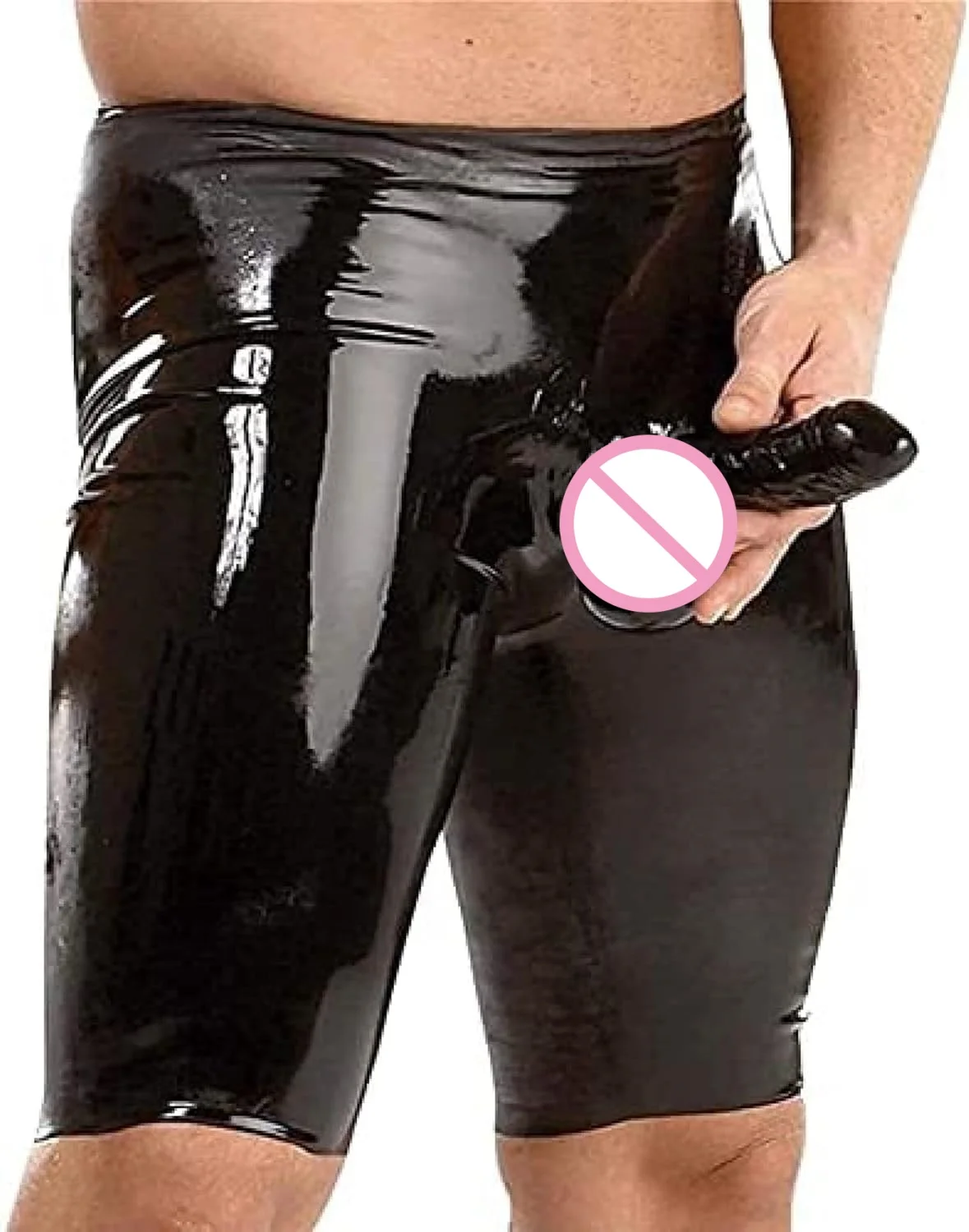 

Men's Sexy Latex Shorts Rubber Boxer Briefs with Condoms