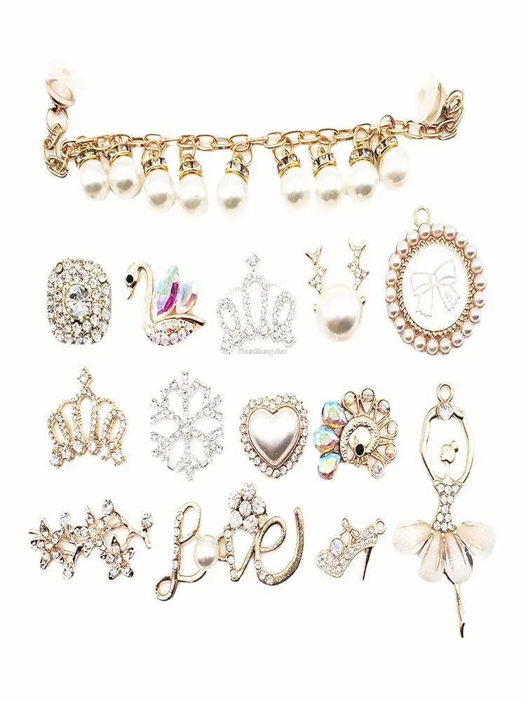 1Pcs Metal Rhinestone Shoe Charms, Pearl & Crown Ornaments, Elegant Decorative Accessories for Croxs Clogs & Sandals