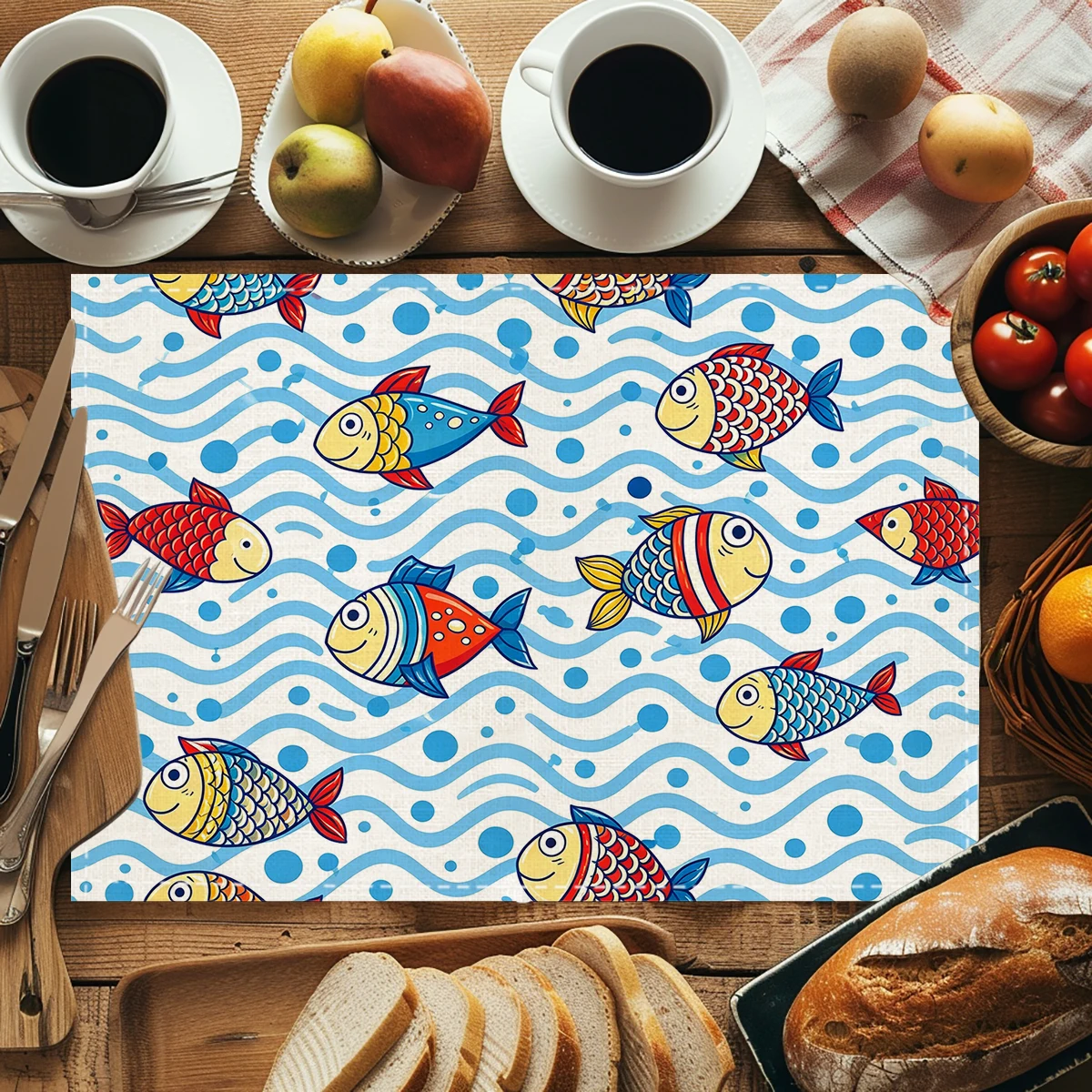 Nautical Lighthouse Pattern Polyester Placemat - Coastal Seascape Decorative Table Mat for Kitchen, Dining & Cafe Use