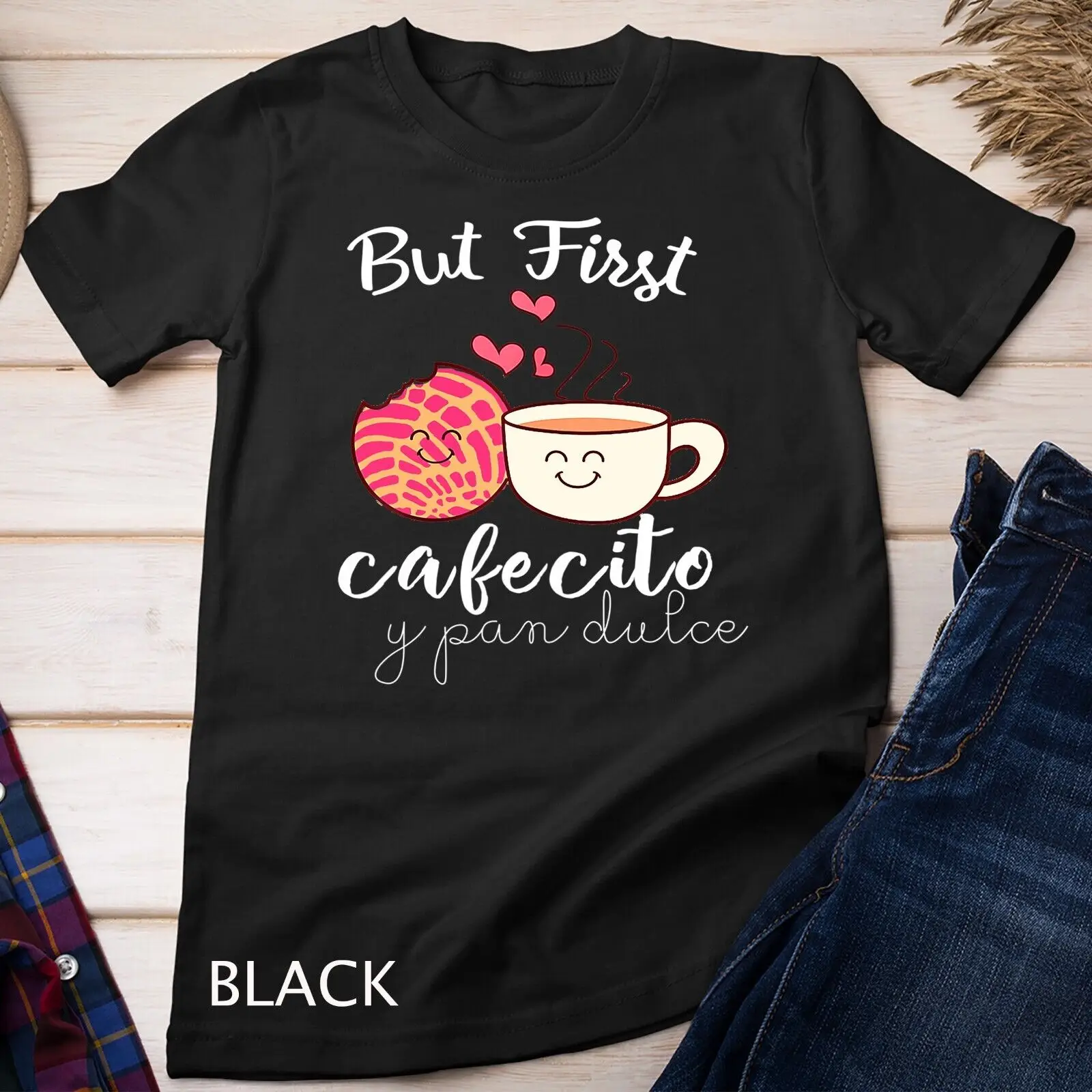 Womens Latina Mom Cute Spanish Coffee and Conchas Pun Mama Unisex T-shirt