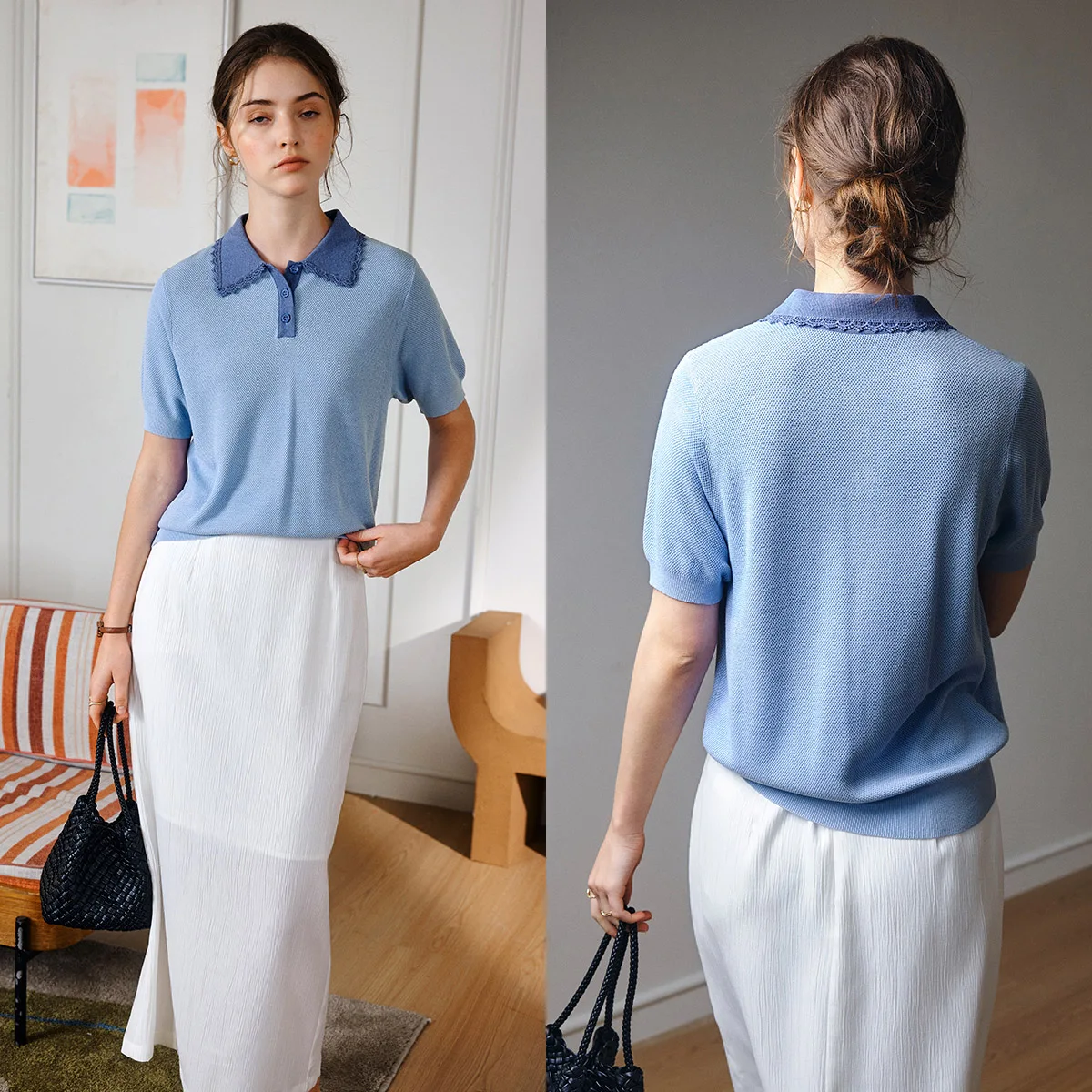 OLrain Women Knitwear 2026 Summer POLO Neck Knitted Sweaters Fashion Style Color Matching French Commuteing Pullovers O57XZ96933