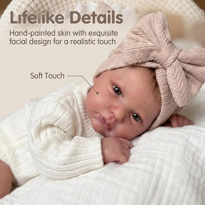 48CM Blue Eyes Baby Doll Soft Touch Loulou Awake with Hand-Drawing Hair High Quality Doll