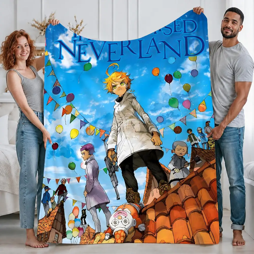 Dark Anime The Promised Neverland Throw Custom Printed Flannel Fleece Blanket for Sofa Bed Office Travel & Camping