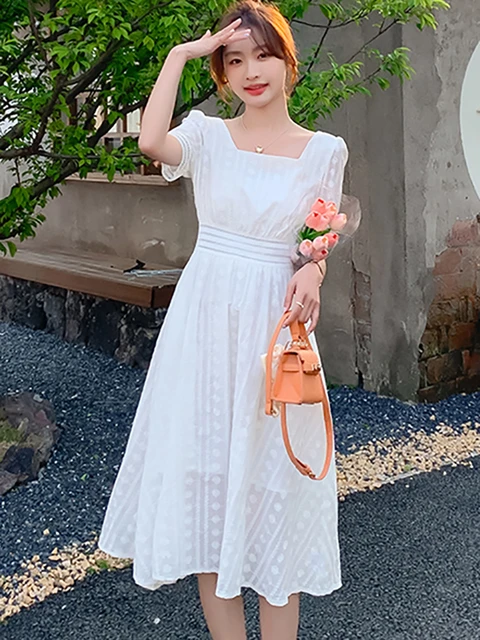 Midi fashion white summer dress