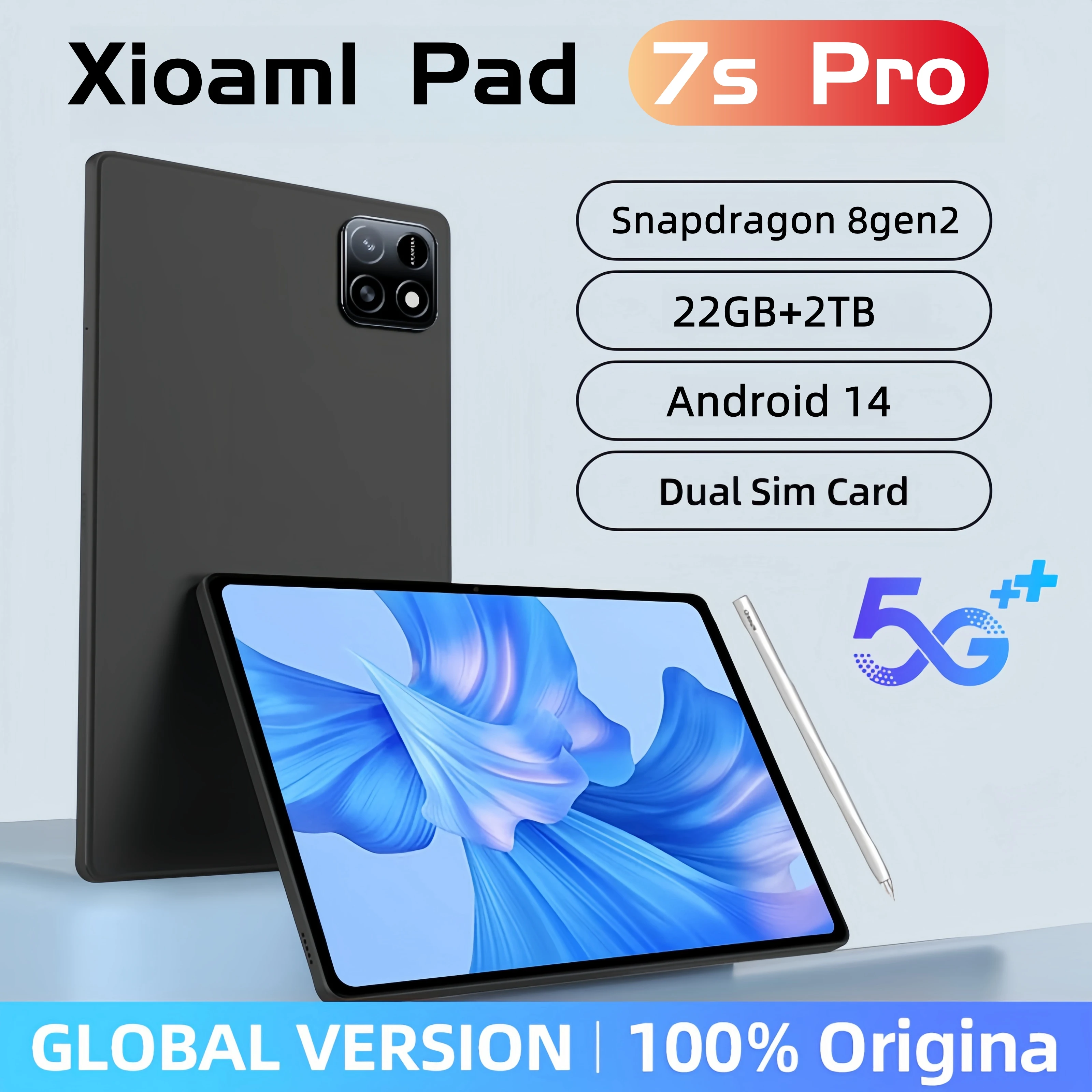 2025 Tablet with New 7S Pro Snapdragon 8gen2 4K Screen 22GB RAM 2TB Storage Android 14 System Dual-Mode 5G and Wi-Fi 20000mAhmAh