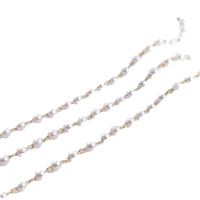 14K Gold Plated Imitation Pearl Chain DIY Handmade Bracelet Loose Chain Accessories First Jewelry Making Material