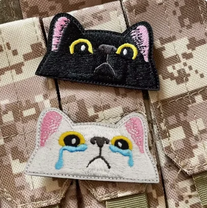 Funny Black Ghost Cat Patch Crying Face Expression Embroidered Armband Cute Morale Badge Tactical Backpack Stickers