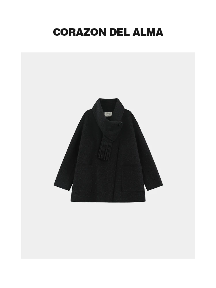 

Шерстяное пальто-миди Ele mat из двусторонней шерсти с шелковым наполнителем Camel Down, бренд Corazon Del Alma, китайский производитель