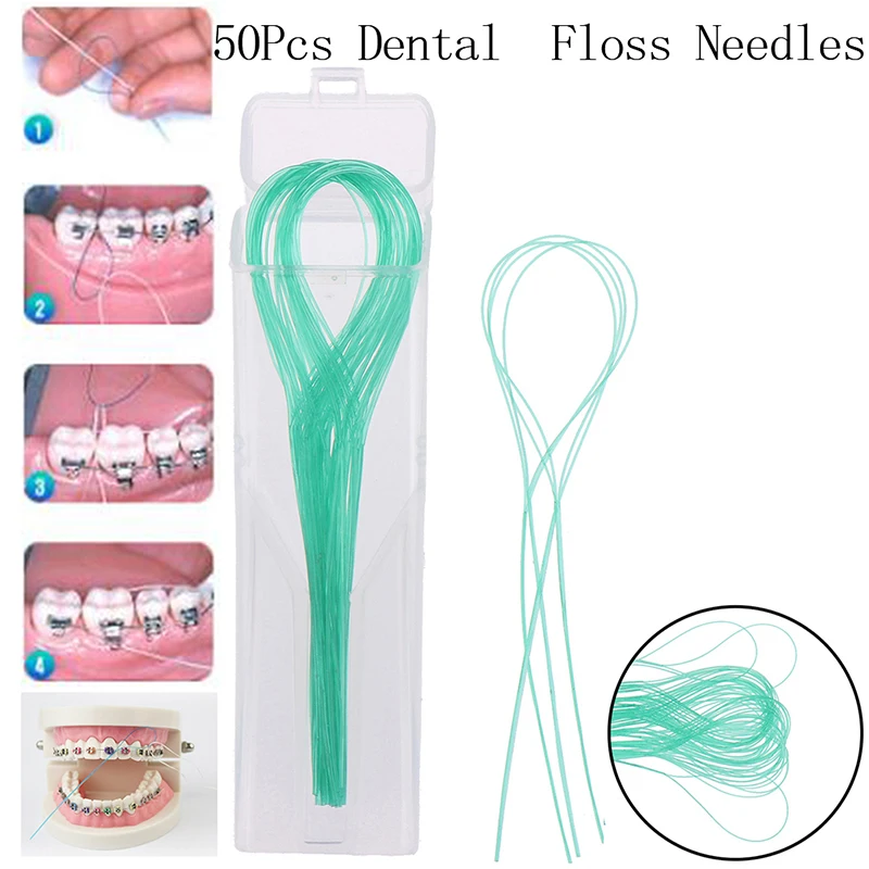 50Pcs Dental Floss Threaders Teeth Holder Between Orthodontic Braces Bridges Implants