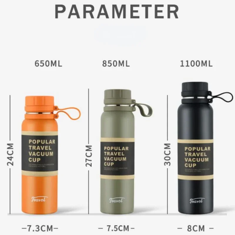 650ML 850ML 1100ML Thermos Double Stainless Steel Sport Vacuum Flask Outdoor Climbing Fitness Thermal Bottle Tea Insulation Cup