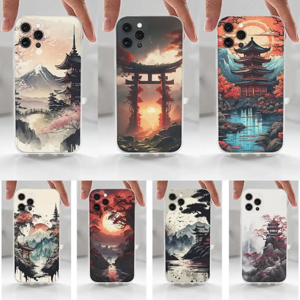 

Art Style Japanese Phone For iPhone 14,13,12,11,17,16,15,Pro,X,XS,XR,SE,Max,Plus,Mini Transparent Soft Cover