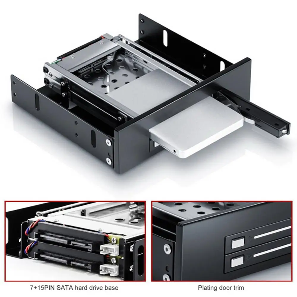 2.5in Hard Drive Enclosure Mobile SSD Internal Dual Bay 2.5inch SATA HDD Tray Rack