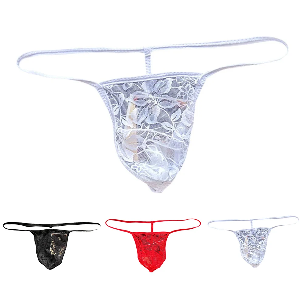 

Мужские сексуальные трусы-стринги с низкой посадкой, прозрачные, кружевные, дышащие, с U-образным выпуклым кармашком, тонкий пояс, модель G-string T-back