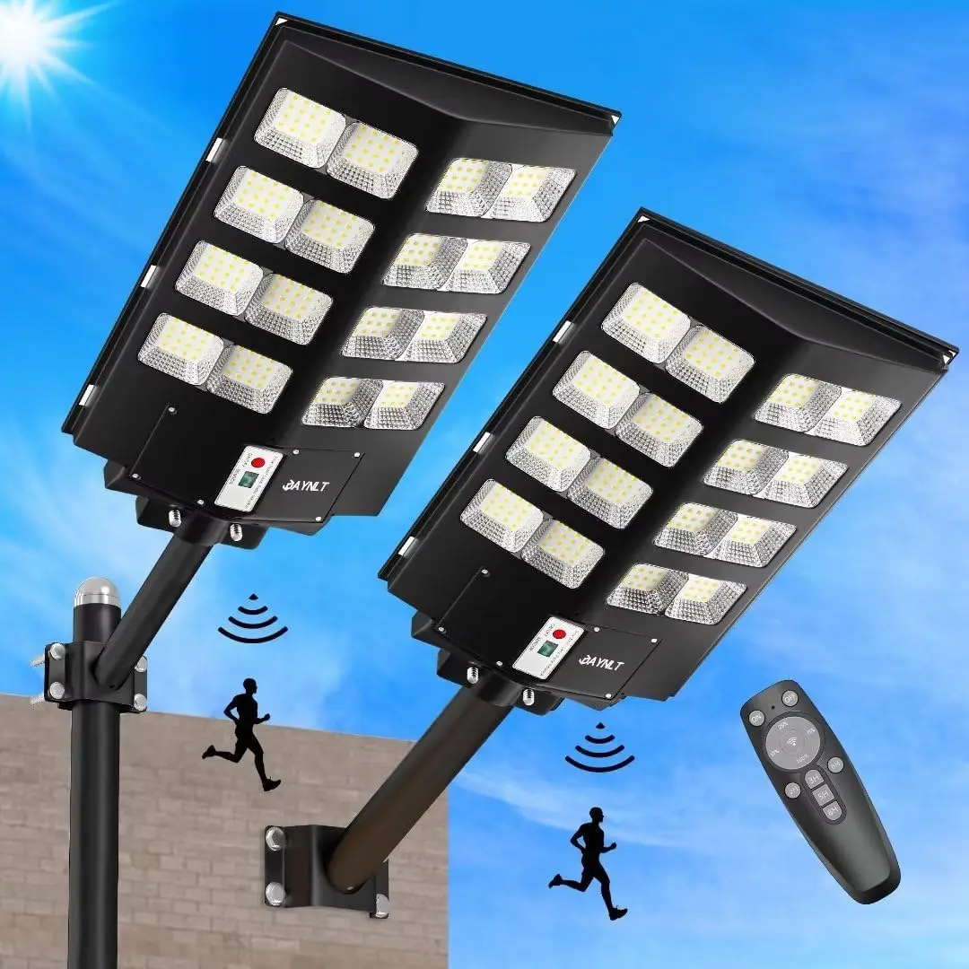 2 Pack 1800W Solar Street Lights Outdoor,6500K  Commercial Parking Lot Light Dusk to Dawn,Solar Security Flood Li