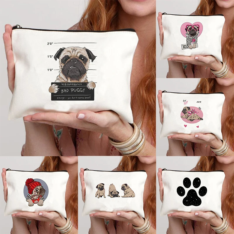 Bolsa de aseo personalizable para mujer, Neceser de maquillaje con estampado de perro, bolsa de cosméticos portátil para exteriores